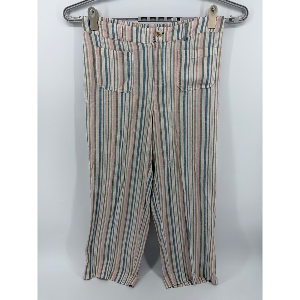 Cato Womens 18/20W Multicolor Striped Linen Blend High Rise Straight Leg Pants